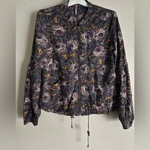 Free People Women’s Floral Printed Balloon Sleeve Bomber Jacket Size Small